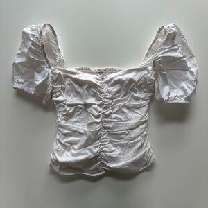 Reformation Radish Cotton Ruched Puff Sleeve White Top 6